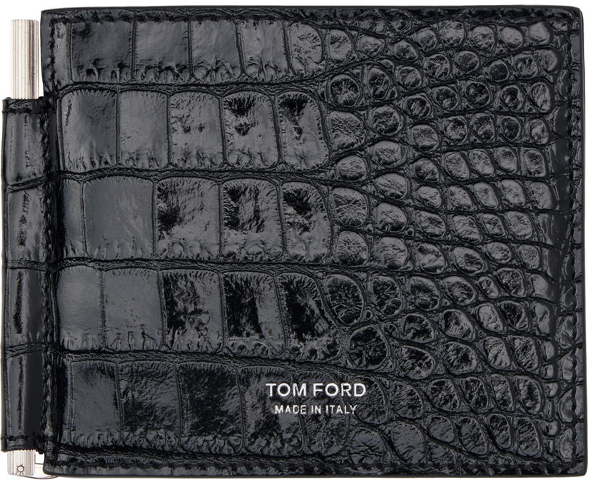 Портфейл Tom Ford Black Shiny Printed Croc T Line Money Clip Wallet Черно | Y0231-LCL439S