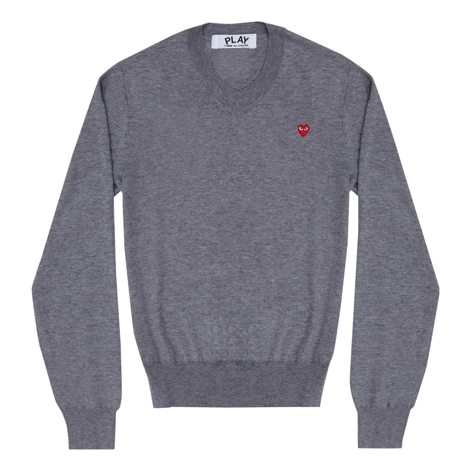 Пуловер Comme des Garçons PLAY Long Sleeve V-Neck T-Shirt Small Red Heart Сиво | AZ-N052-051-4, 0