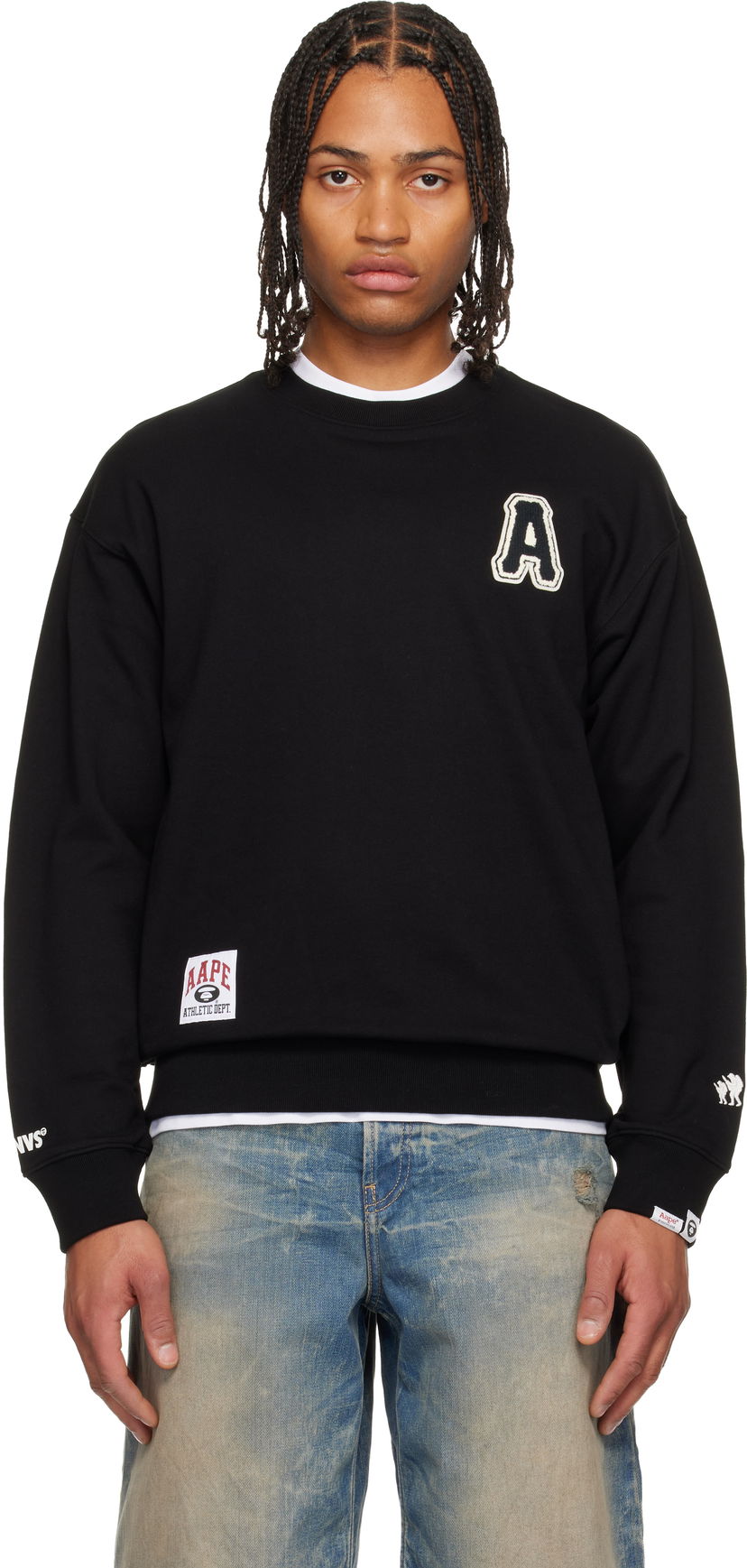 Суитчър AAPE by A Bathing Ape Embroidered 'A' Athletic Dept. Crewneck Sweatshirt Черно | AAPSWMC375XXPBKX