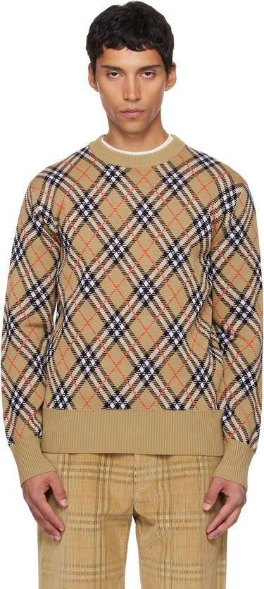 Пуловер Burberry Burberry Check Snowdon Sweater Бежово | 8110189, 0