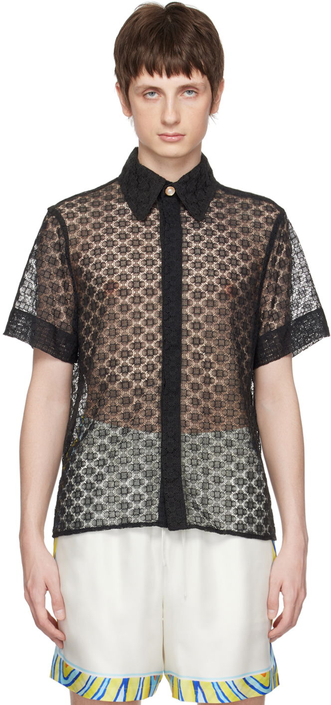Риза Casablanca Guipure Shirt Черно | MS23-SH-080-03 GUIPURE LACE BLAC, 0