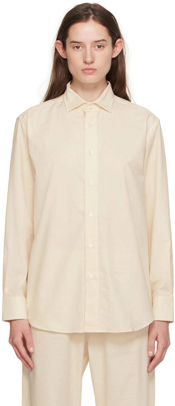 Риза Baserange Relaxed-Fit Long Sleeve Button-Up Shirt Бежово | SHOL-OC-000