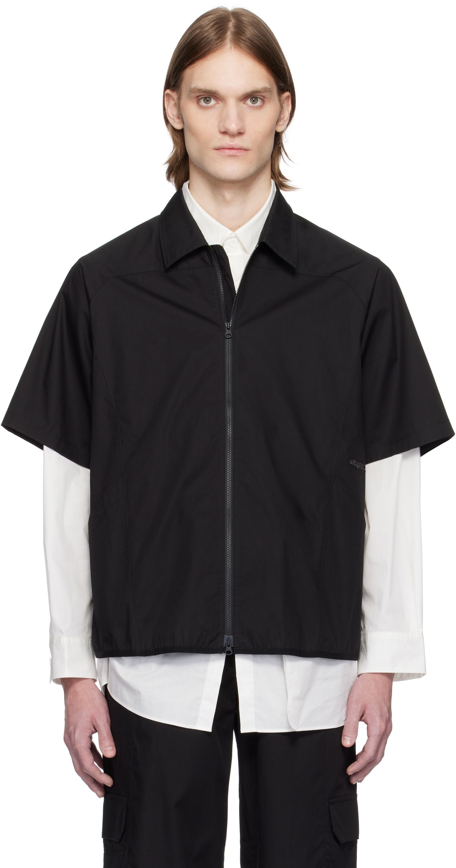 Риза GR10K GR10K Poplin Zip-Up Short Sleeve Shirt Черно | BG127084DI, 0
