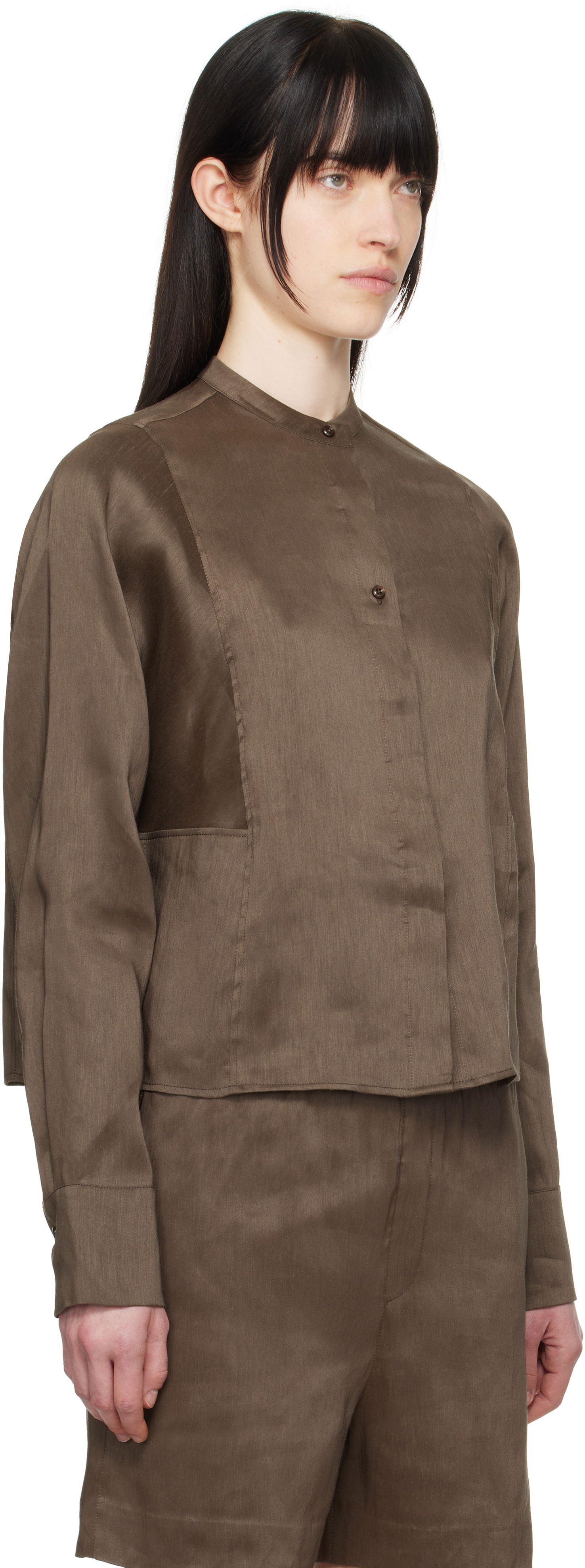 Риза Loulou de Saison Loulou de Saison Siara Band Collar Blouse Кафяво | SIARA, 1