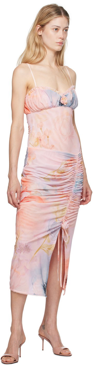 боди GUIZIO GUIZIO Adelpha Floral-Print Ruched Bodysuit Розово | P24D02K067, 4