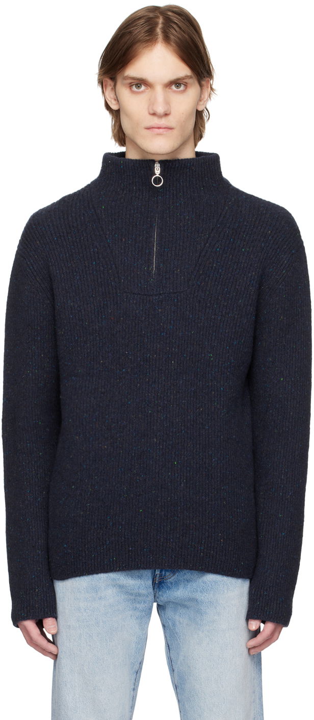 Пуловер A.P.C. Navy Blue Quarter-Zip Sweater Тъмно синьо | WOAOX-H23198, 0