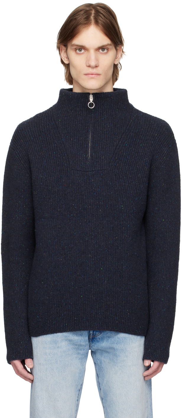 Пуловер A.P.C. Navy Blue Quarter-Zip Sweater Тъмно синьо | WOAOX-H23198