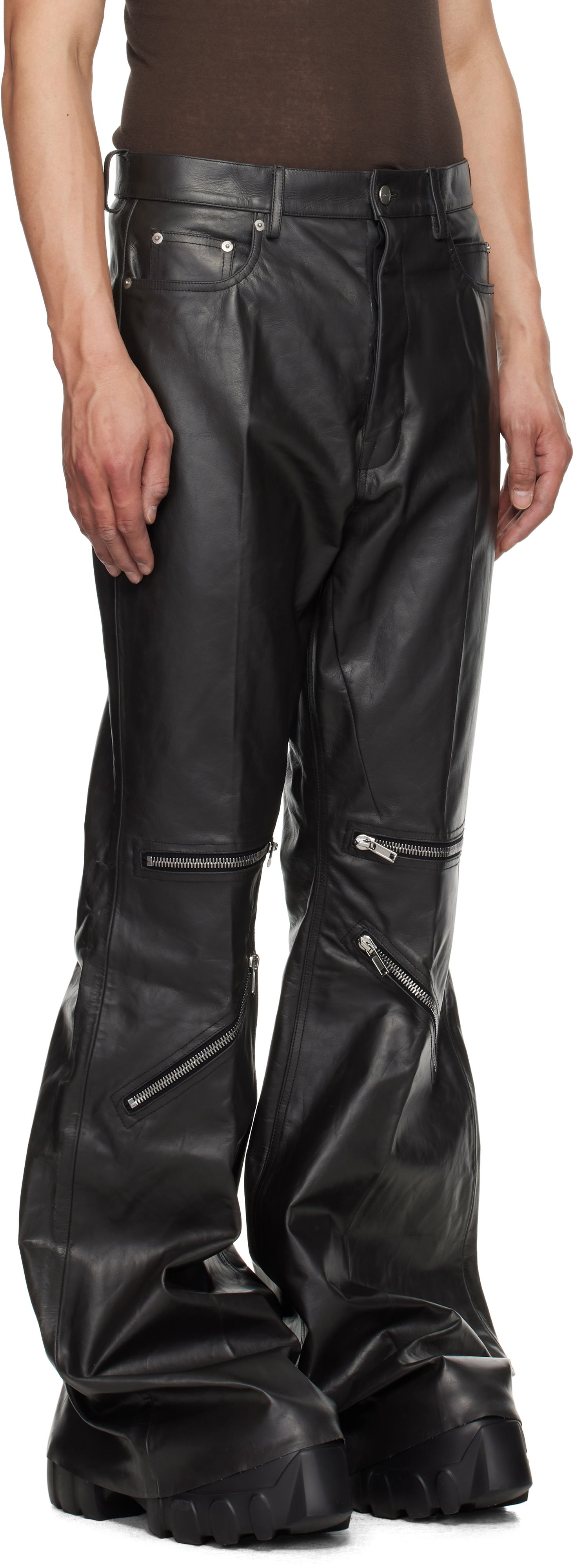 Панталони Rick Owens Rick Owens Hollywood Bolan Cargo Leather Pants Черно | RU01E5336 LTP, 1