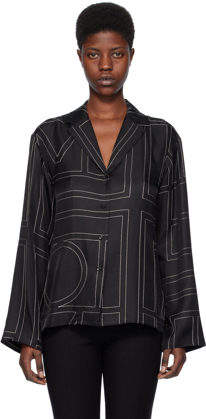 Риза TOTEME Monogram Satin Shirt Черно | 213-755-707, 0