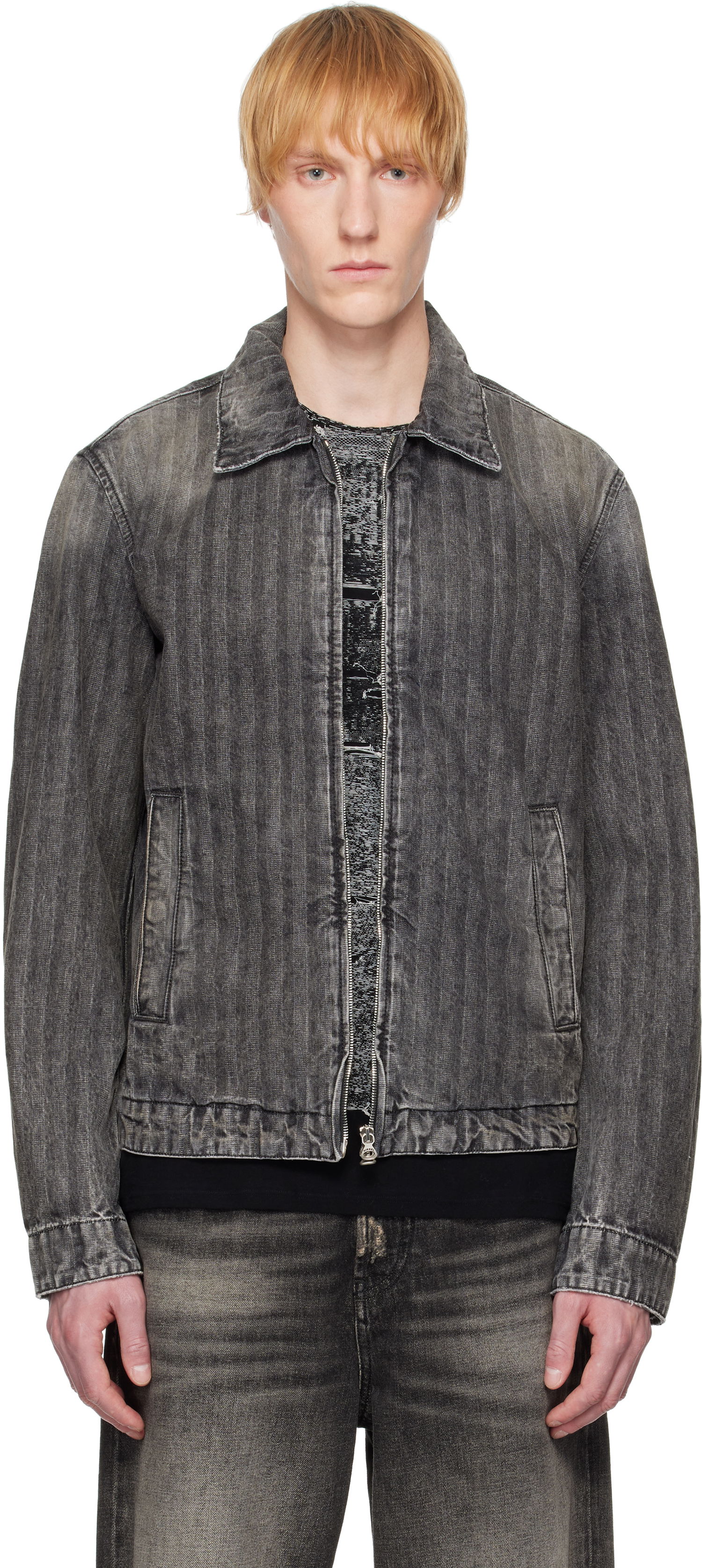 Яке бомбър Diesel Diesel D-Rohe Pinstripe Denim Jacket Сиво | A13741-09L59-02, 0