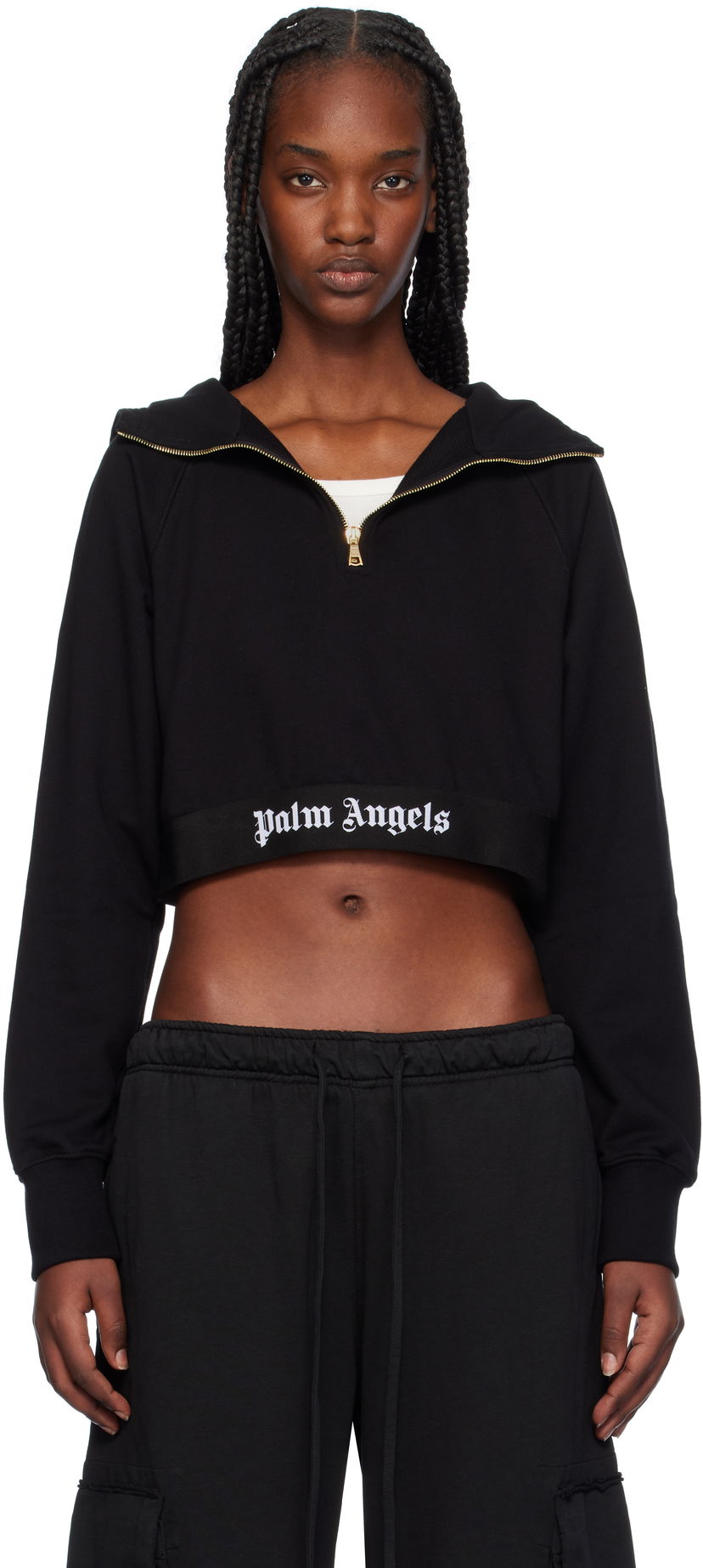 Суитчър Palm Angels Cropped Logo Tape Hoodie Черно | PWBB062C99FLE0011010