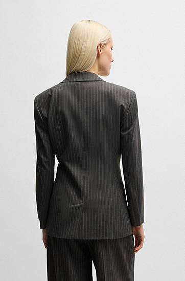 Яке BOSS Pinstripe Double-Breasted Stretch Blazer Черно | 50530987, 1
