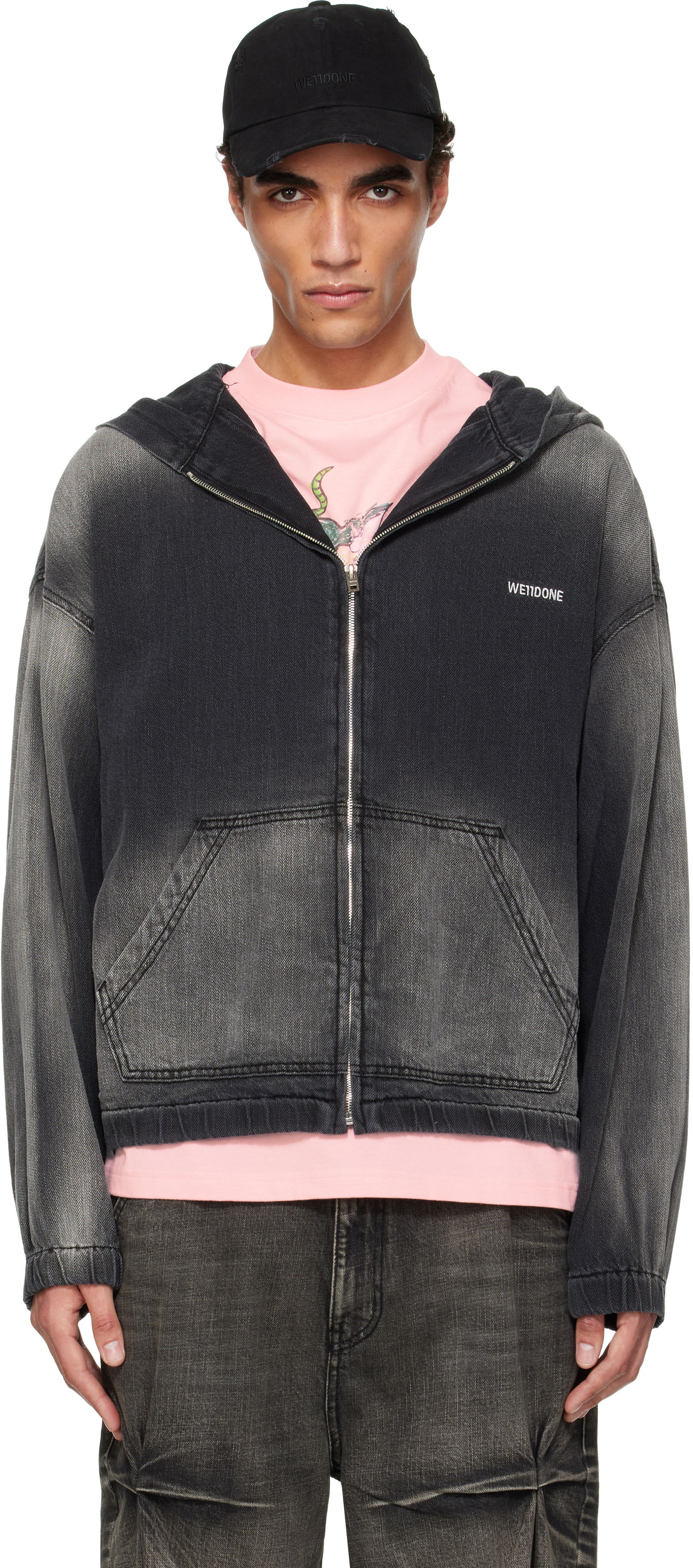 Суитчър We11done We11done Zip-Up Denim Hoodie Сиво | WD-DJ1-25-317-U-BK, 0