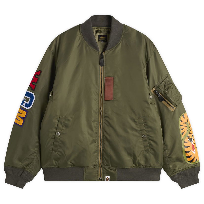 Яке бомбър BAPE Shark MA-1 Bomber Jacket with Tiger Graphic and Letter Patches Зелено | 001HJL801003M-ODR