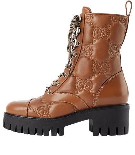 Кецове и обувки Gucci Quilted Lace-Up Boots Кафяво | 718386-DS8U0-2741