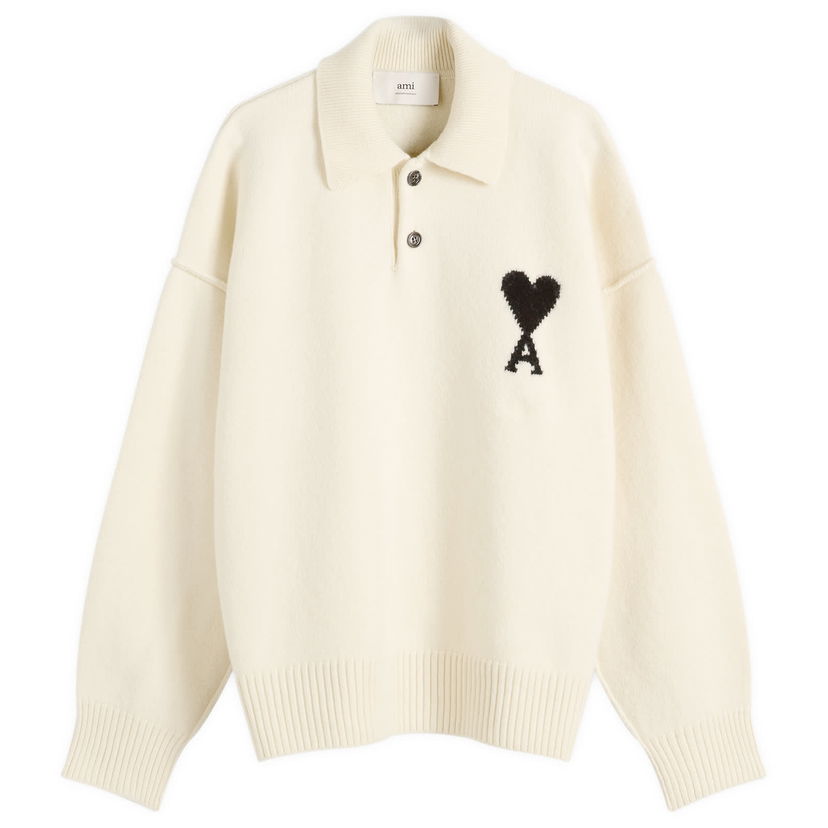 Пуловер AMI Merino Wool Knit Polo, Size Large Бяло | H25UPL409-018-151H25