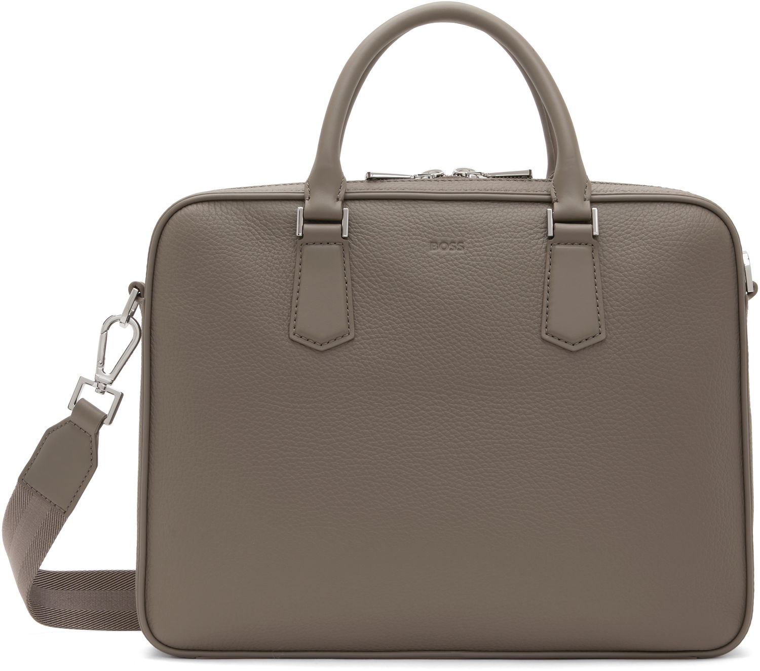 Чанта през рамо BOSS BOSS Grained Leather Briefcase Сиво | 50536146, 0