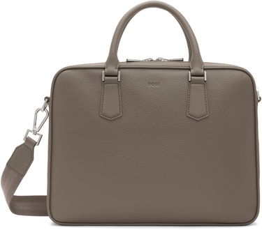 Чанта през рамо BOSS BOSS Grained Leather Briefcase Сиво | 50536146, 0