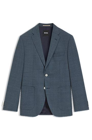 Яке BOSS Regular-Fit Patterned Wool-Blend Blazer Синьо | 50545859