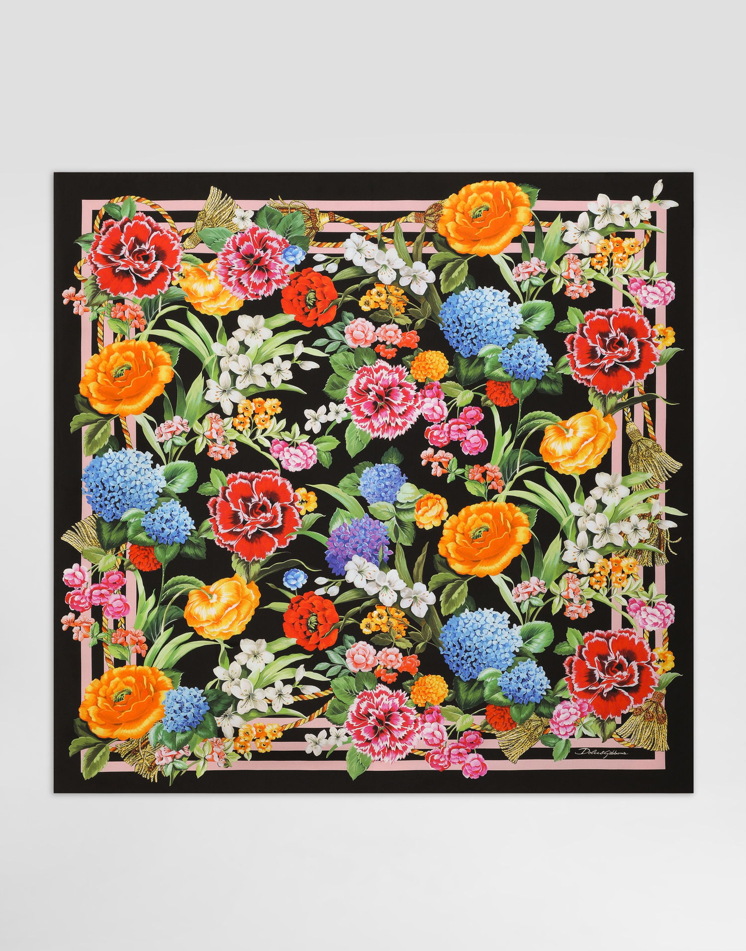 Шал Dolce & Gabbana Dolce & Gabbana Floral Print Silk Twill Square Scarf Черно | FN090RGDCV9H45KU, 0