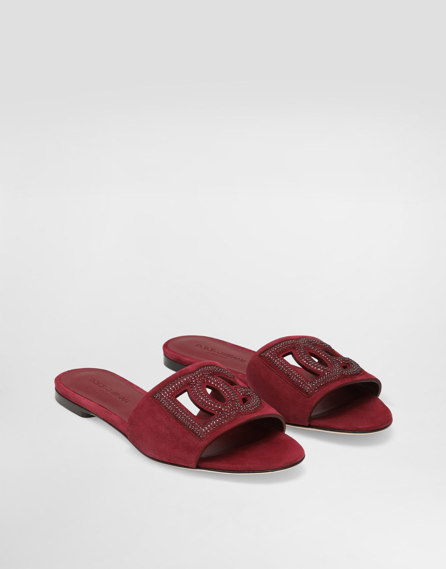 Аксесоари Dolce & Gabbana Dolce & Gabbana Suede Rhinestone Slides Бургунди | CQ0666AV1488G305, 1