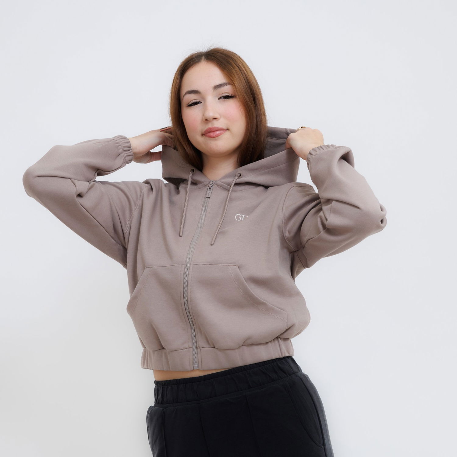 Суитчър GUESS Guess Roberta Full Zip Cropped Hoodie Кафяво | V5RQ20KC3D2-A120, 0