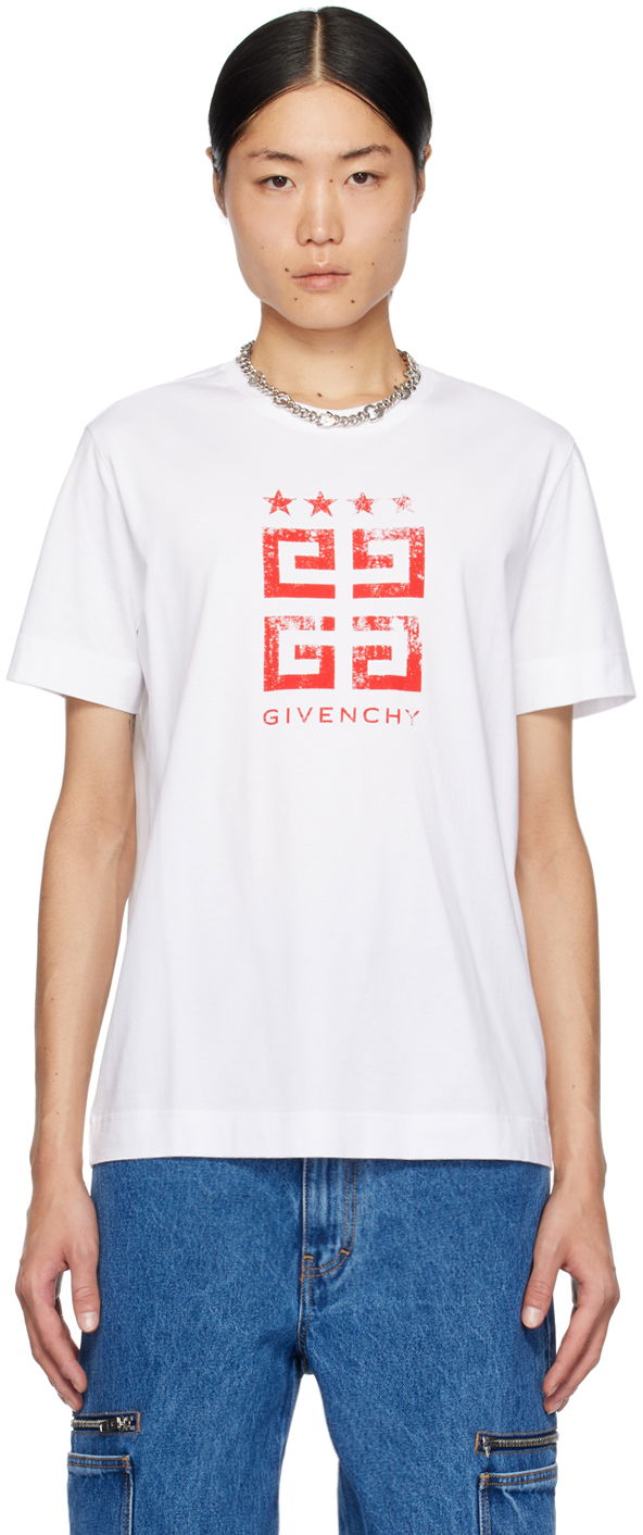 Тениска Givenchy 4G Stars T-Shirt Бяло | BM716G3YEL112