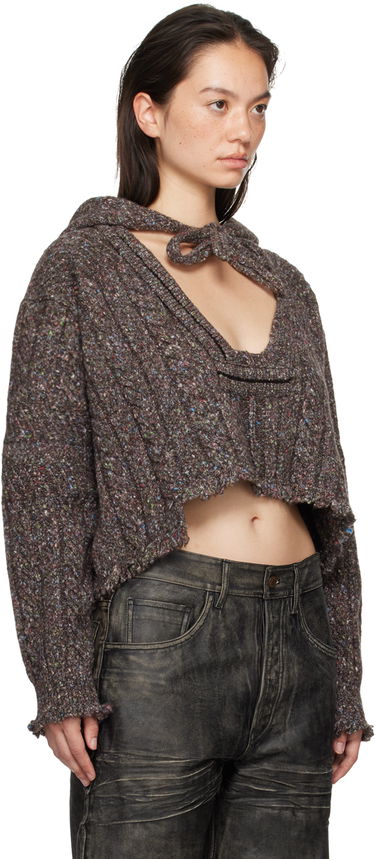 Пуловер Ottolinger Ottolinger Knit Open Collar Cropped Hoodie Кафяво | 1070203521, 1