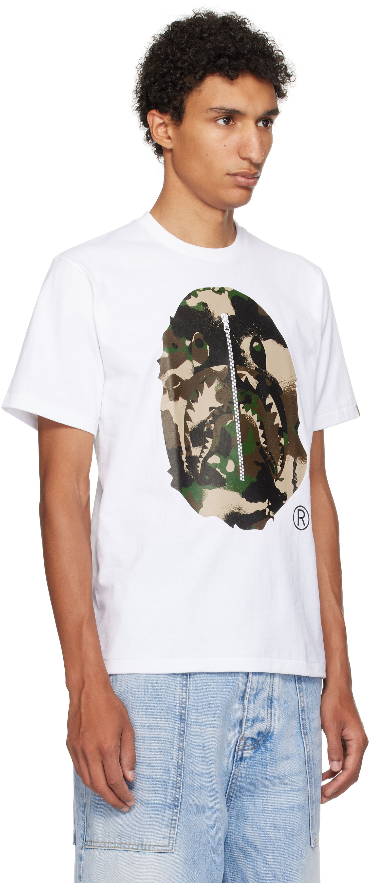 Тениска BAPE A Bathing Ape Map Camo Ape Head Shark T-Shirt Бяло | 001TEL301023M, 1
