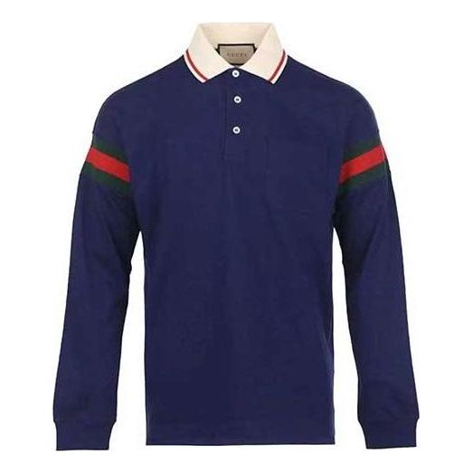 Поло тениска Gucci Gucci Jersey Polo with Stripes Синьо | 715268-XJETR-4030