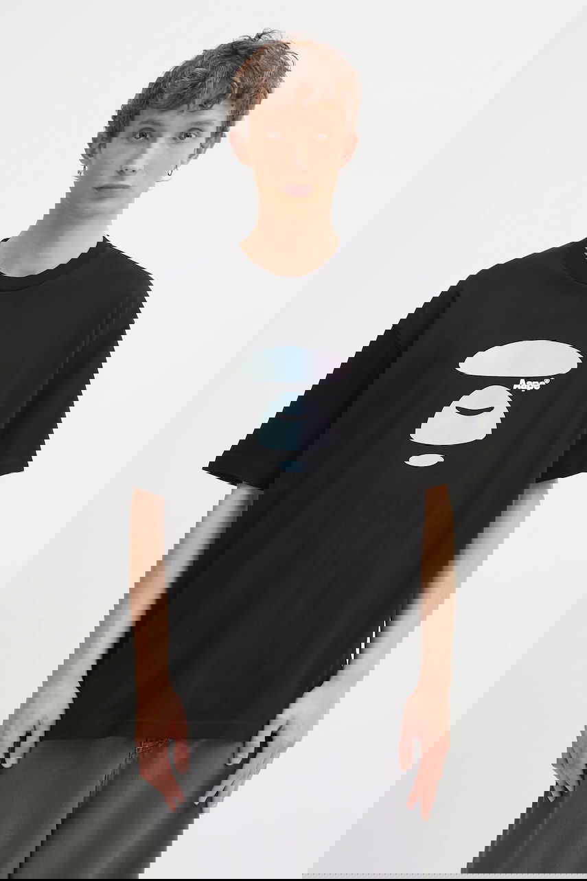 Тениска AAPE by A Bathing Ape Basic Iridescent Ape Head Logo T-Shirt Черно | AAPTEM1642XXO, 0