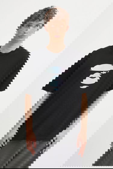 Тениска AAPE by A Bathing Ape Basic Iridescent Ape Head Logo T-Shirt Черно | AAPTEM1642XXO, 0