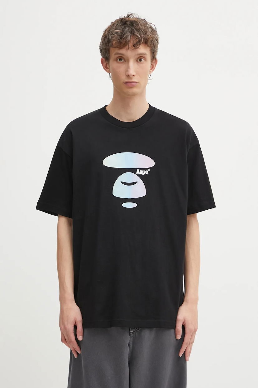 Тениска AAPE by A Bathing Ape Basic Iridescent Ape Head Logo T-Shirt Черно | AAPTEM1642XXO