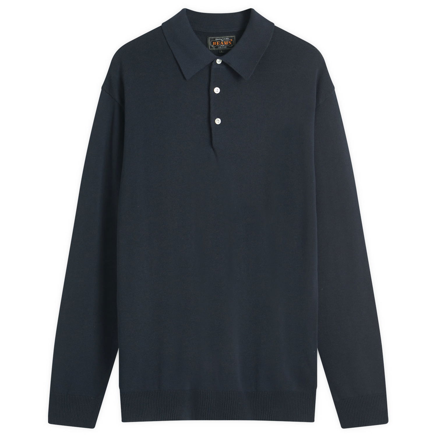 Пуловер BEAMS 12g Knit Long Sleeve Polo Shirt, Size Large Тъмно синьо | 3812-0005-156-79, 1