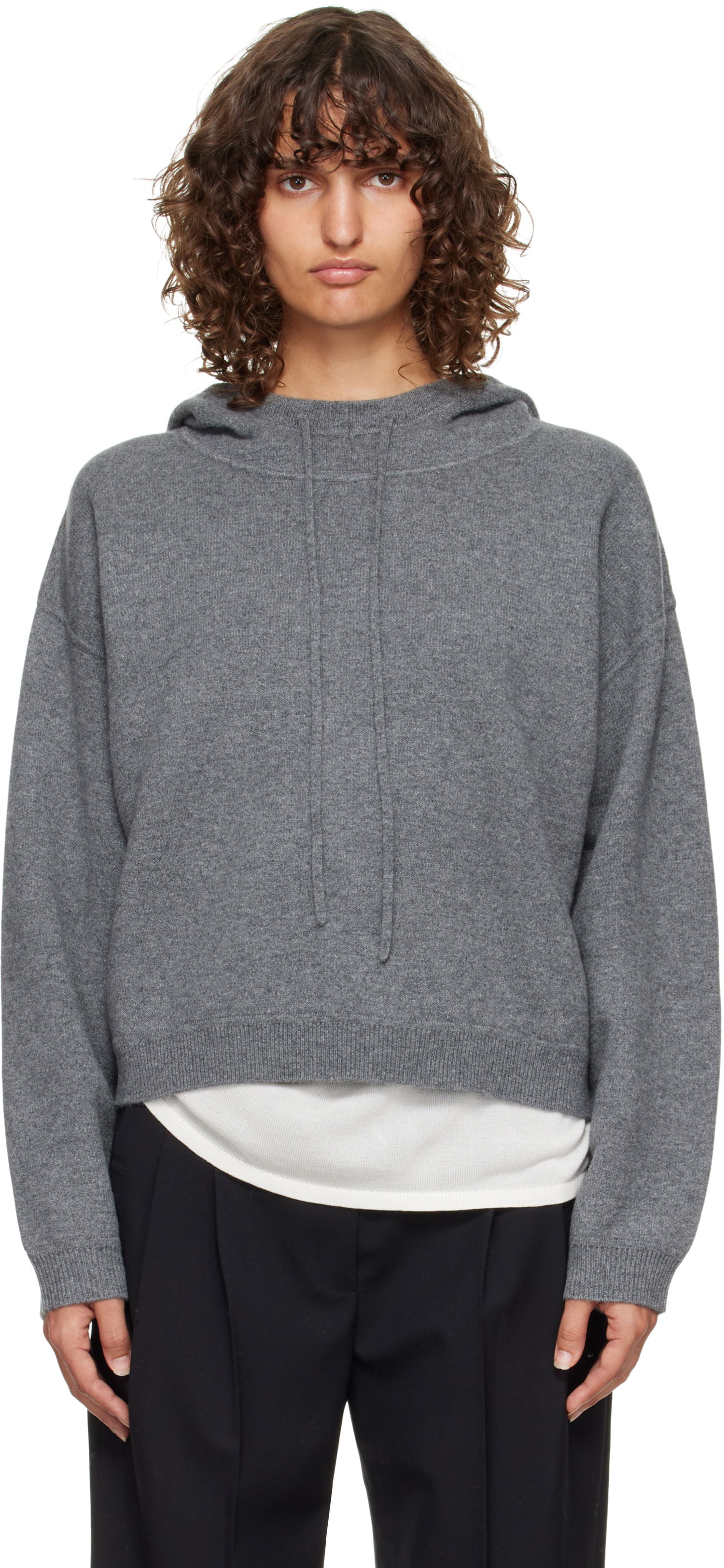 Суитчър Loulou de Saison Loulou de Saison Sarla Cashmere Cropped Hoodie Сиво | SARLA LDS, 0