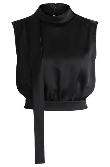 Satin Sleeveless Tie-Neck Blouse