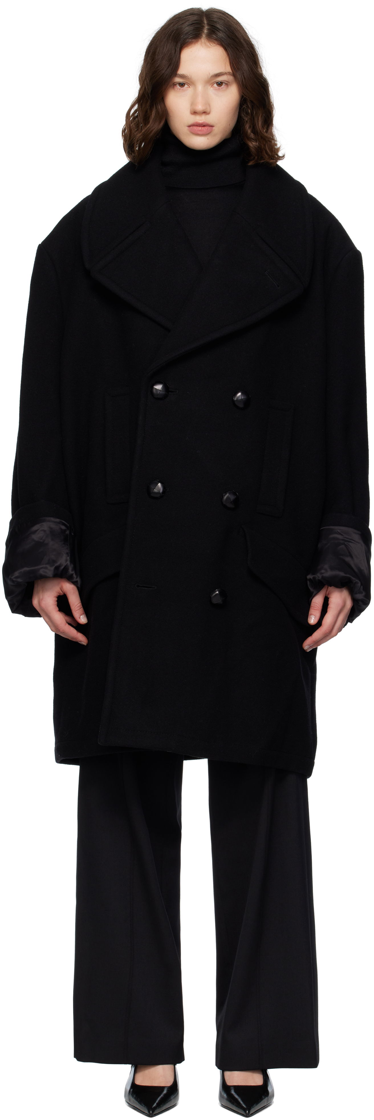 Палта Maison Margiela MM6 Maison Margiela Wool Felt Double-Breasted Coat Черно | S52AA0195 M35469, 0