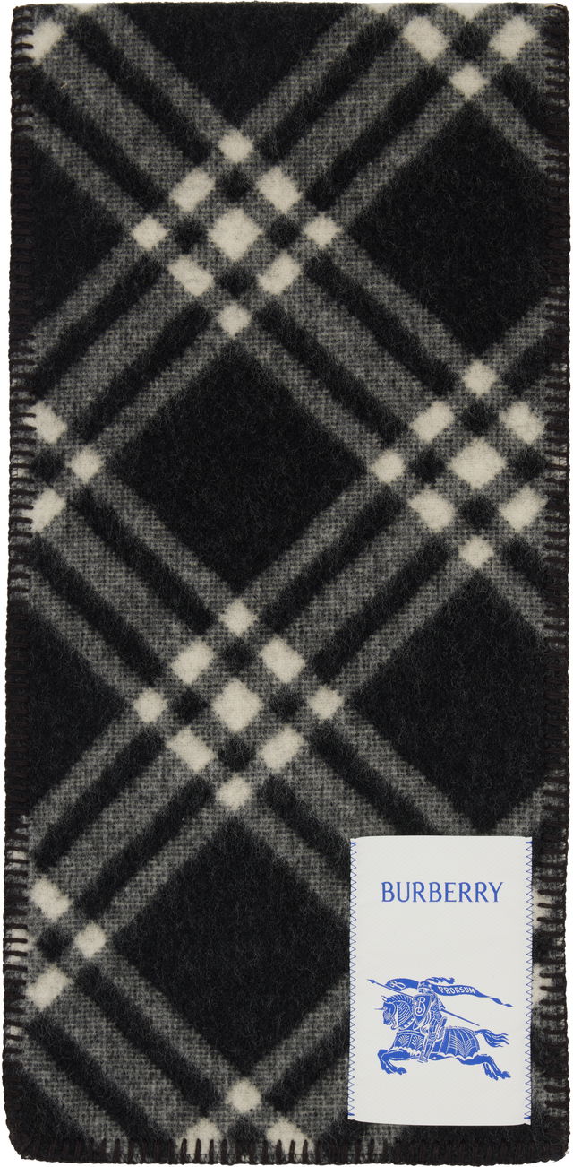 Burberry Tri Bar Check Wool Scarf
