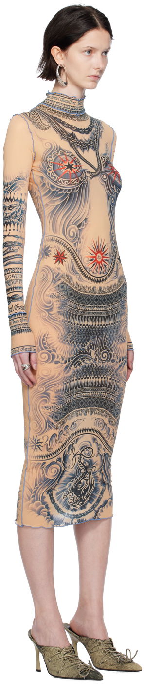 Pокля Jean Paul Gaultier Gaultier Printed Mesh Midi Dress Бежово | 23/15-F-RO074-J528-635030, 1