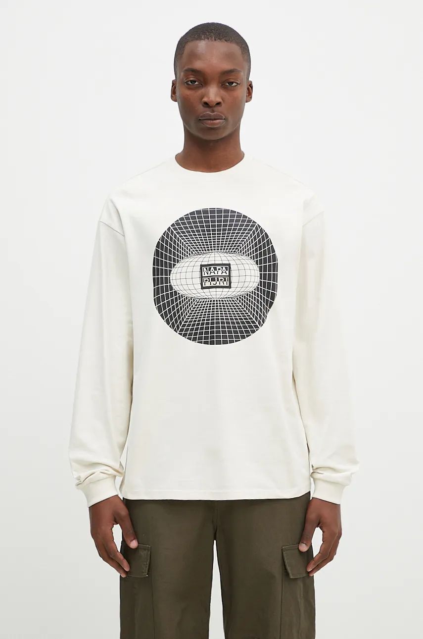 Тениска Napapijri T-Shirt Long Sleeve With Print Бежово | NP0A4I9EN1J1, 0