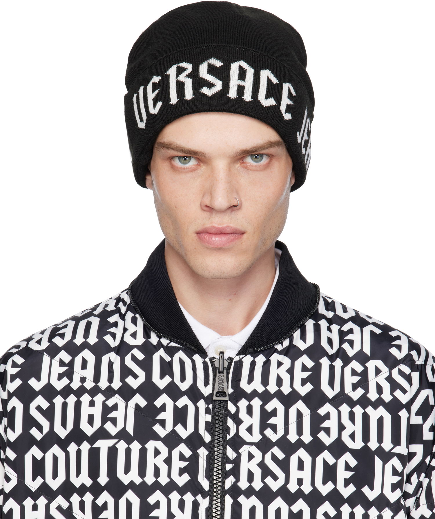 Шапка Versace Black Macrologo Knit Beanie Черно | E77GAZK53_EZG289, 0