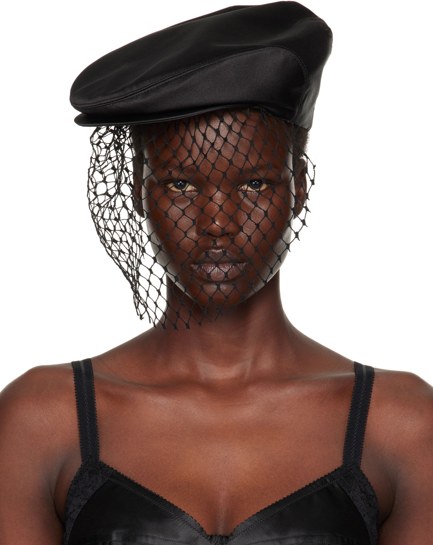 Барета Dolce & Gabbana Silk Satin Flat Cap with Veil Черно | FH664A GDCRR, 0
