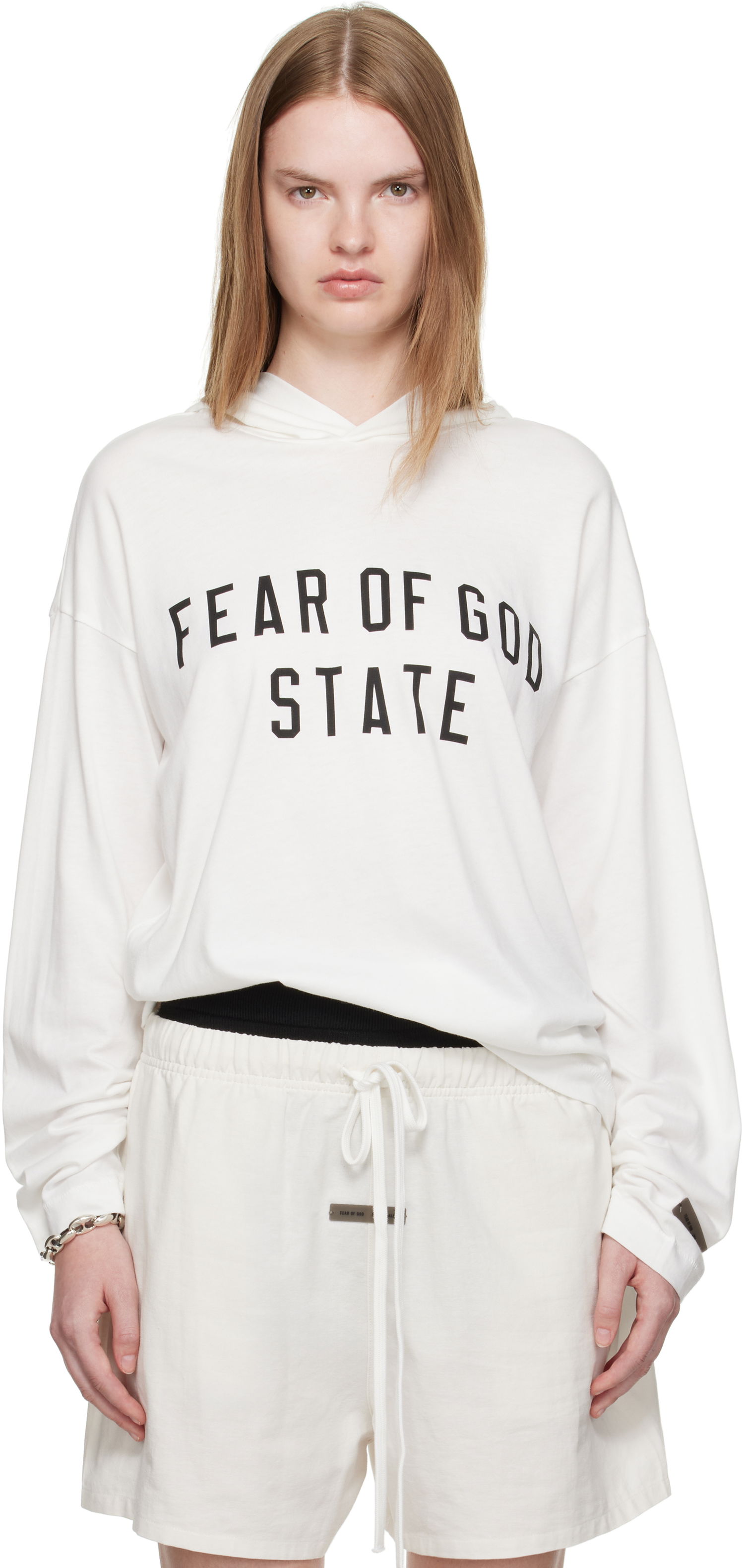 Суитчър Fear of God Fear of God ESSENTIALS Long Sleeve Hoodie Бяло | 125SP257174FW, 0