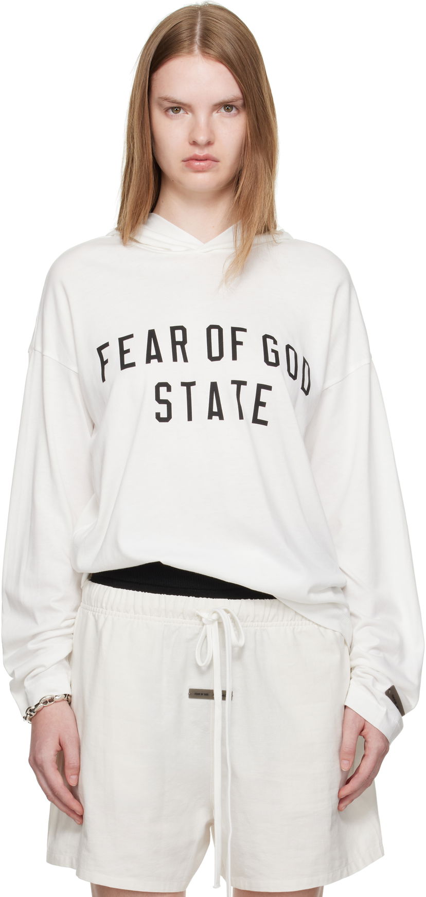 Суитчър Fear of God Fear of God ESSENTIALS Long Sleeve Hoodie Бяло | 125SP257174FW