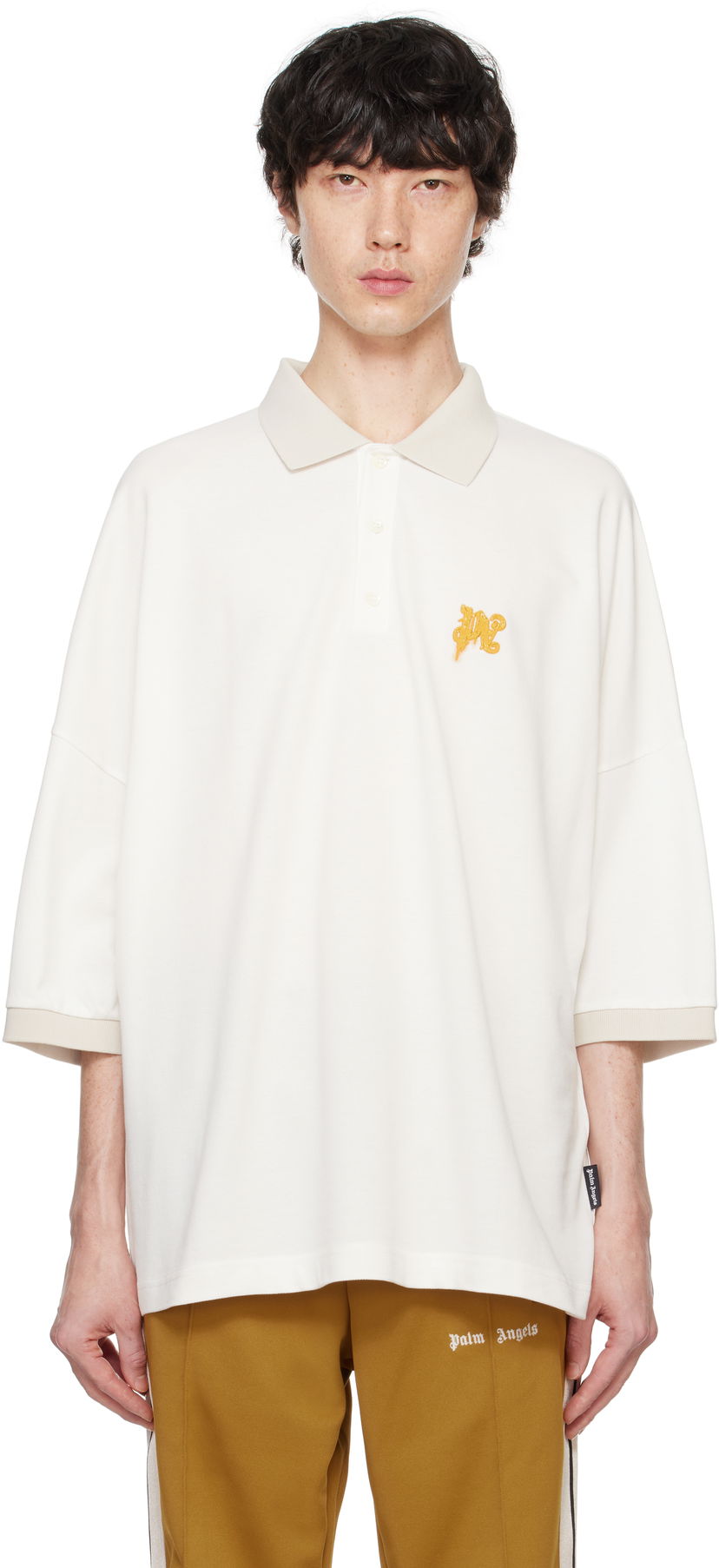 Поло тениска Palm Angels Angel Pencil Polo Shirt Бяло | PMGB026F24FAB0030322