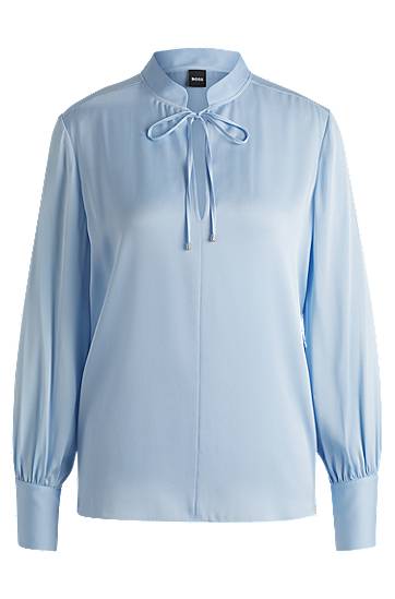 Relaxed Fit Stretch Silk Blouse with Keyhole Neckline
