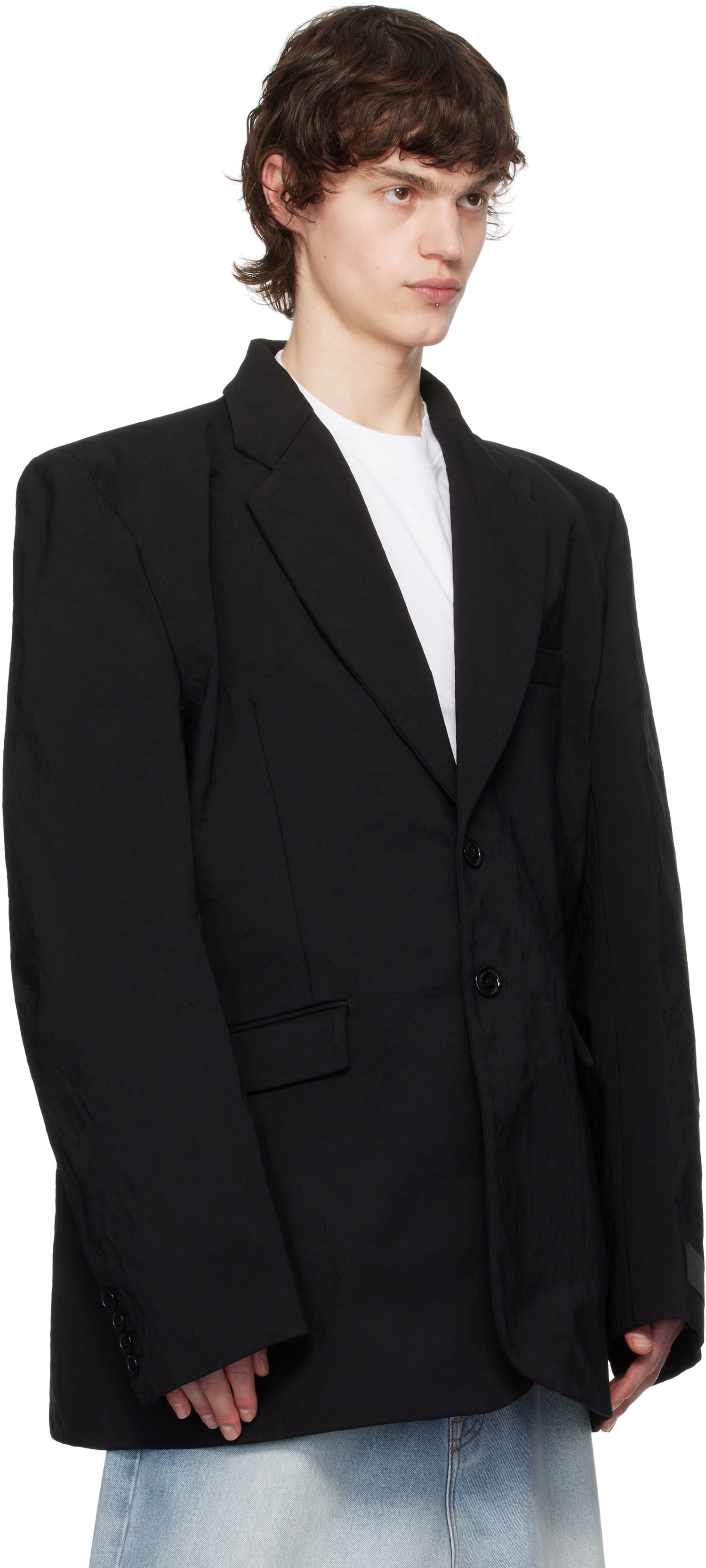 Яке VETEMENTS Vetements Metalized Wrinkled Single-Breasted Blazer Черно | UA66JA110B, 1