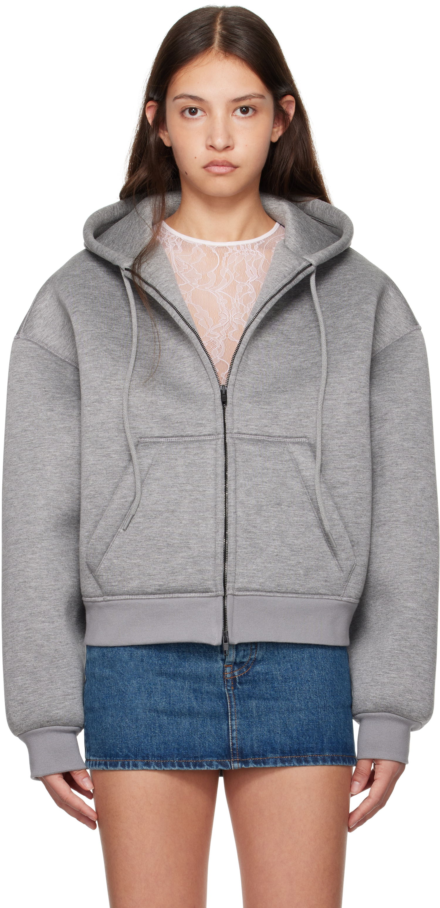 Суитчър WARDROBE.NYC WARDROBE.NYC Bonded Zip-Up Hoodie Сиво | W1093F24BJ, 0