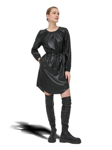 Pокля BOSS Faux-Leather Long-Sleeved Tie Belt Dress Черно | 50476826