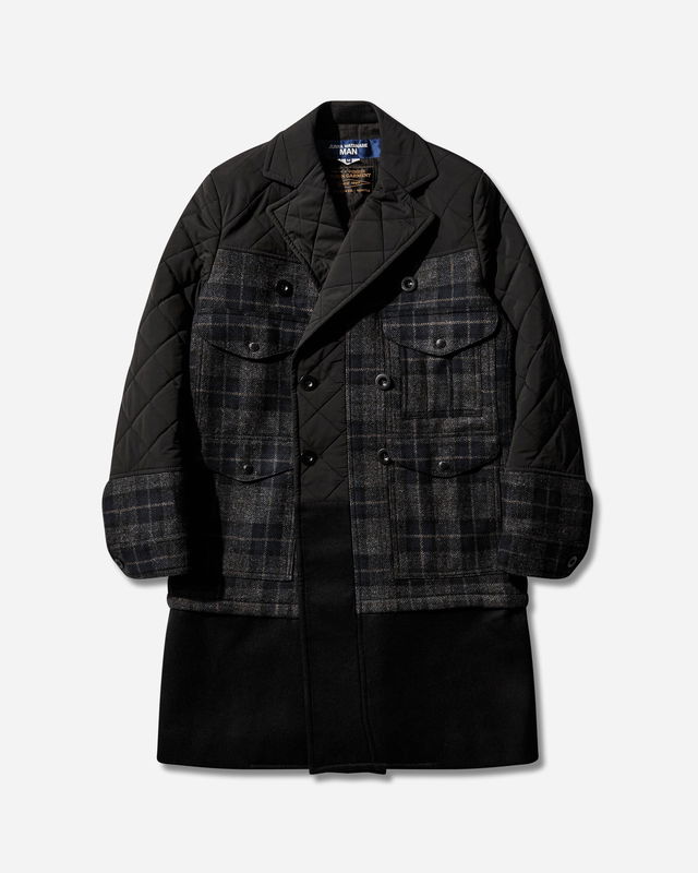 Paneled Double-Breasted Quilted Check Coat
